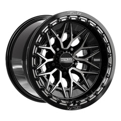 Alpha R beadlock wheels in gloss black finish by Metal FX, showcasing a stylish and durable design for high-performance UTVs.