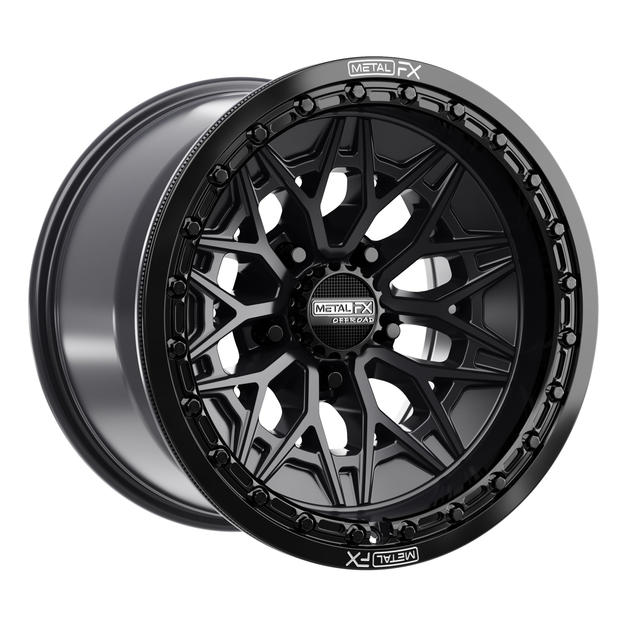 Alpha R Beadlock wheels in satin black finish with gloss black ring, perfect for UTV performance and style.