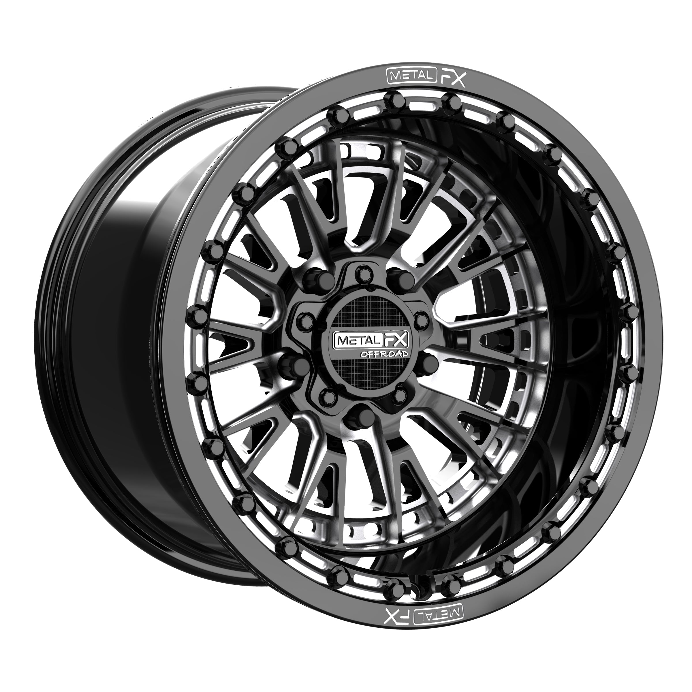 Slayer R Beadlock wheels black contrast cut on display, featuring a sleek gloss black finish and precision design.