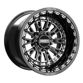 Slayer R Beadlock wheels black contrast cut on display, featuring a sleek gloss black finish and precision design.