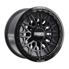 Alpha 6R beadlock wheels in satin black with gloss black ring for UTVs and offroad vehicles.