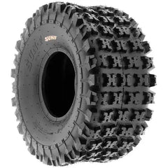 Heavy-duty SunF tire with rugged tread design for off-road vehicles.