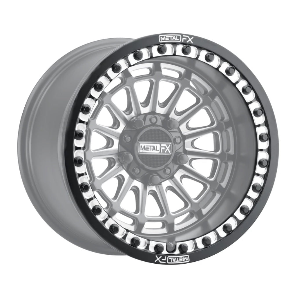 Replacement beadlock rings for UTV wheels displayed on Metal FX rim, featuring a sleek design and versatile fit.