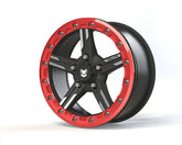 BT-09 SHURIKEN beadlock performance wheels featuring a 5-spoke star design with a red finish.