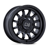Black Rhino wheel designed for high-speed all-terrain utility vehicle, showcasing a sleek black finish and durable structure.