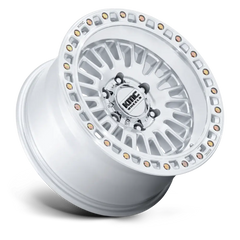 KMC AZTEC UTV wheels in Gloss Silver finish with rugged simulated beadlock ring design.