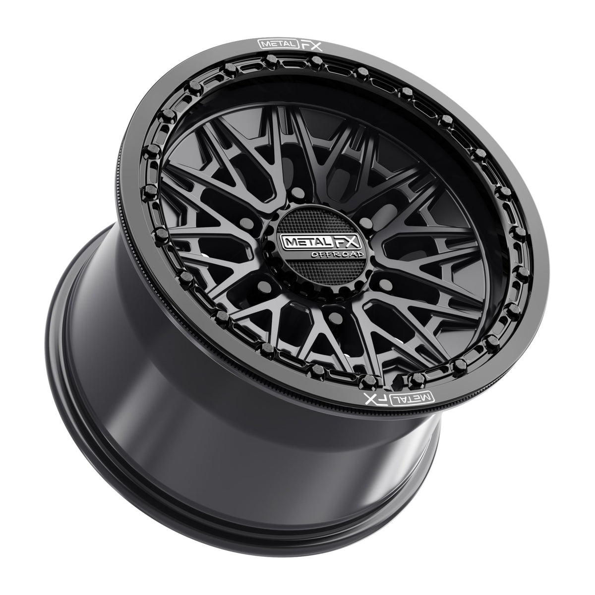 Alpha 6R beadlock wheels in satin black with gloss black ring designed for high-performance UTVs.