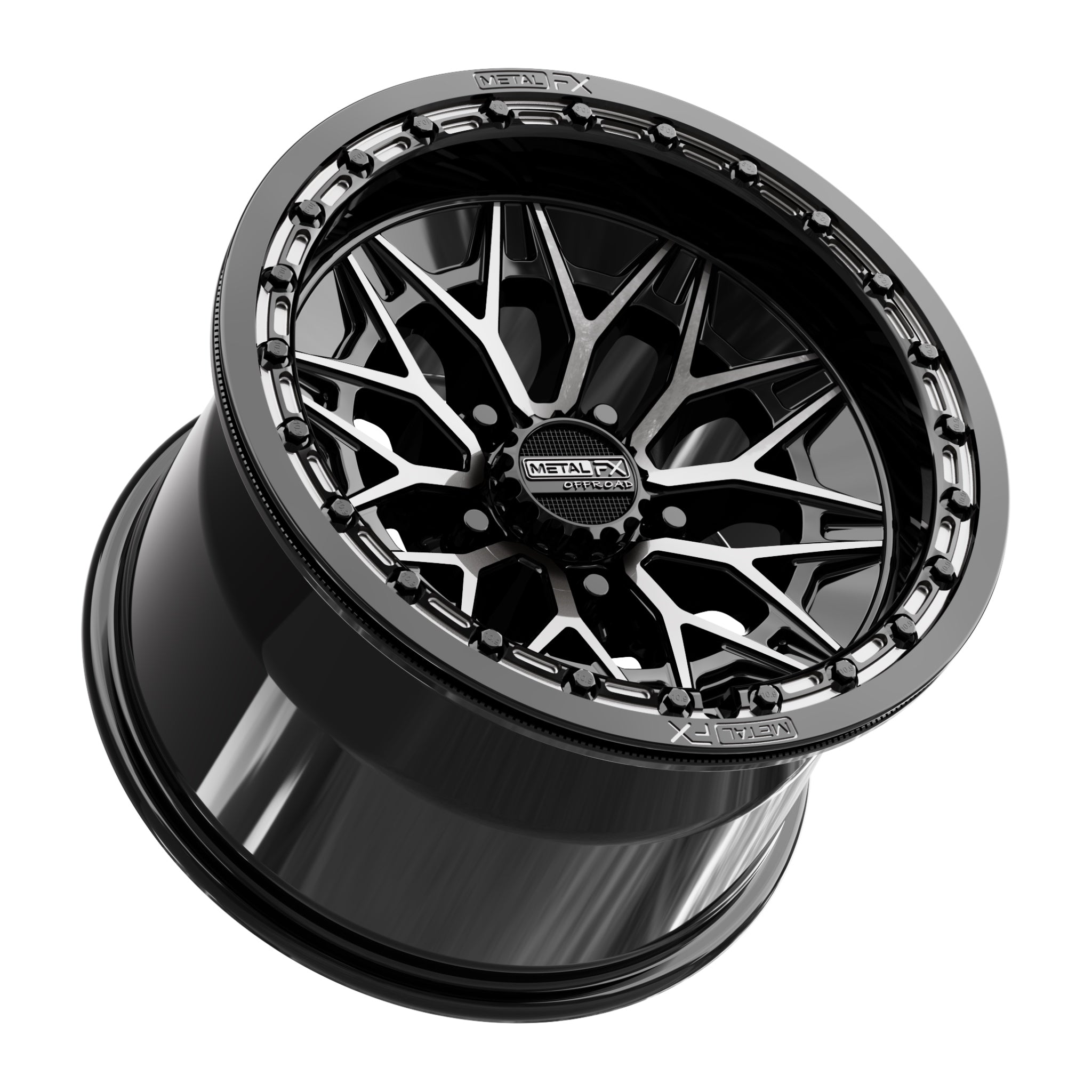 Metal FX Offroad Alpha R beadlock wheels in gloss black with a sleek design for UTV performance.
