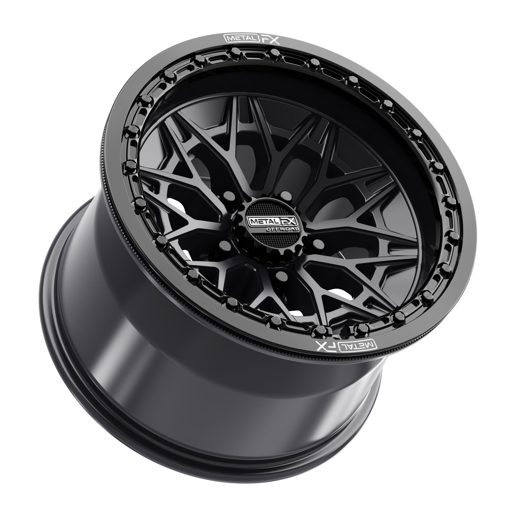 Alpha R Beadlock wheels in satin black with gloss black ring, designed for high-performance UTVs.
