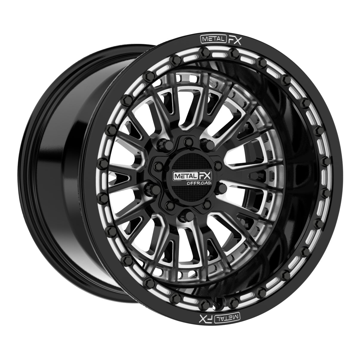 Replacement beadlock rings for UTV wheels on Metal FX cast wheel, showcasing intricate design and durability.