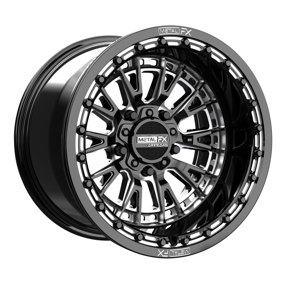 Slayer R Beadlock wheels black contrast cut on display, featuring a sleek gloss black finish and precision design.