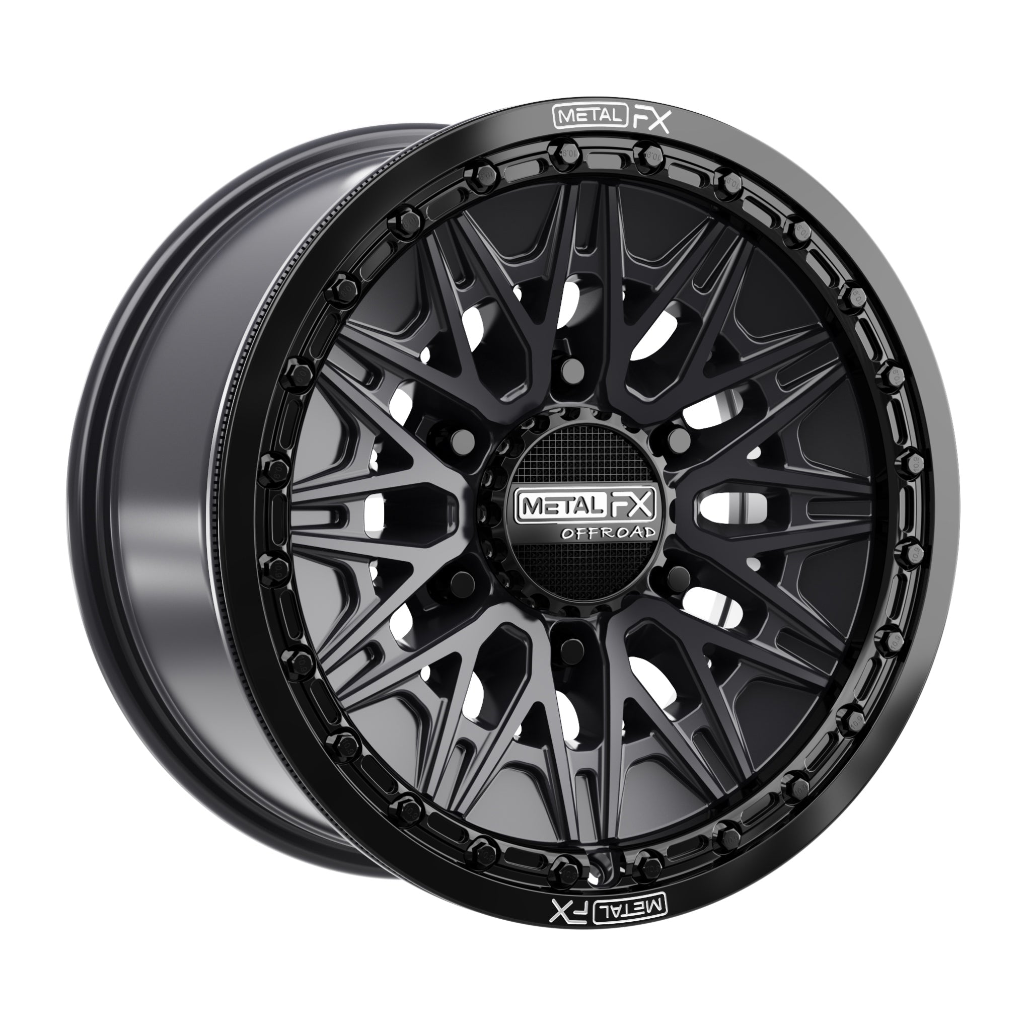 Alpha 6R beadlock wheels in satin black with gloss black ring for UTVs and offroad vehicles.