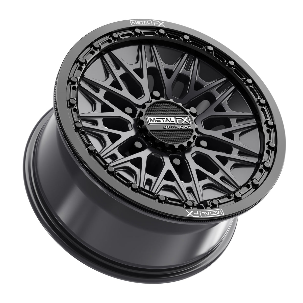 Alpha 6R beadlock wheels in satin black with gloss black ring for UTVs, showcasing style and durability.