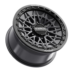 Alpha 6R beadlock wheels in satin black with gloss black ring for UTVs, showcasing style and durability.