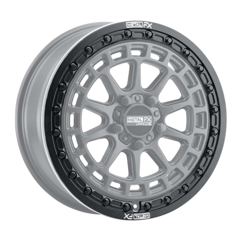 Replacement beadlock rings for UTV wheels on Metal FX wheel, featuring a sleek design and durable hardware.