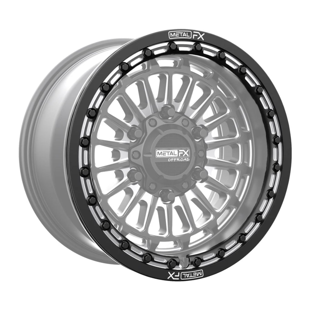 Replacement beadlock rings for UTV wheels on Metal FX wheel showcasing design and compatibility.