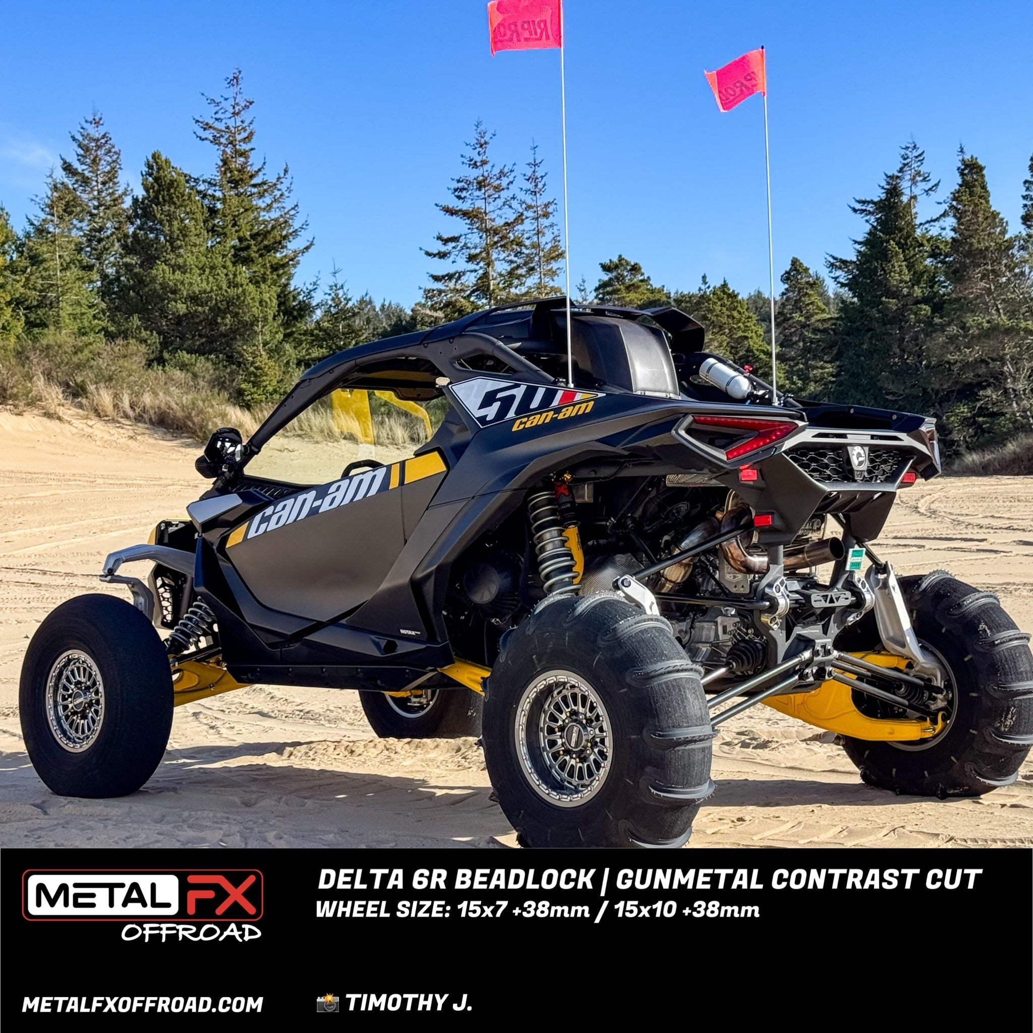 Delta 6R Beadlock wheels on a Can-Am vehicle, showcasing gunmetal contrast cut and rugged offroad design.