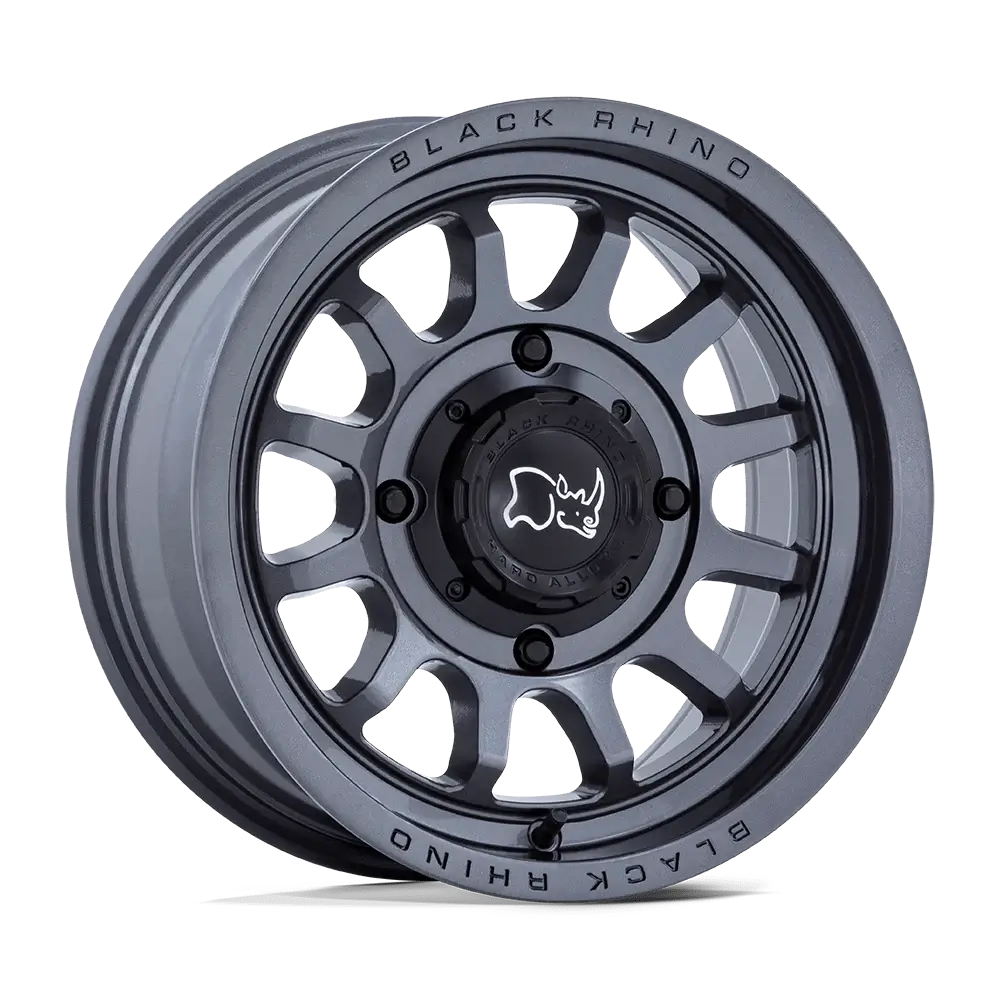 Black Rhino wheel designed for high-speed all-terrain utility vehicle, showcasing a modern and durable design.
