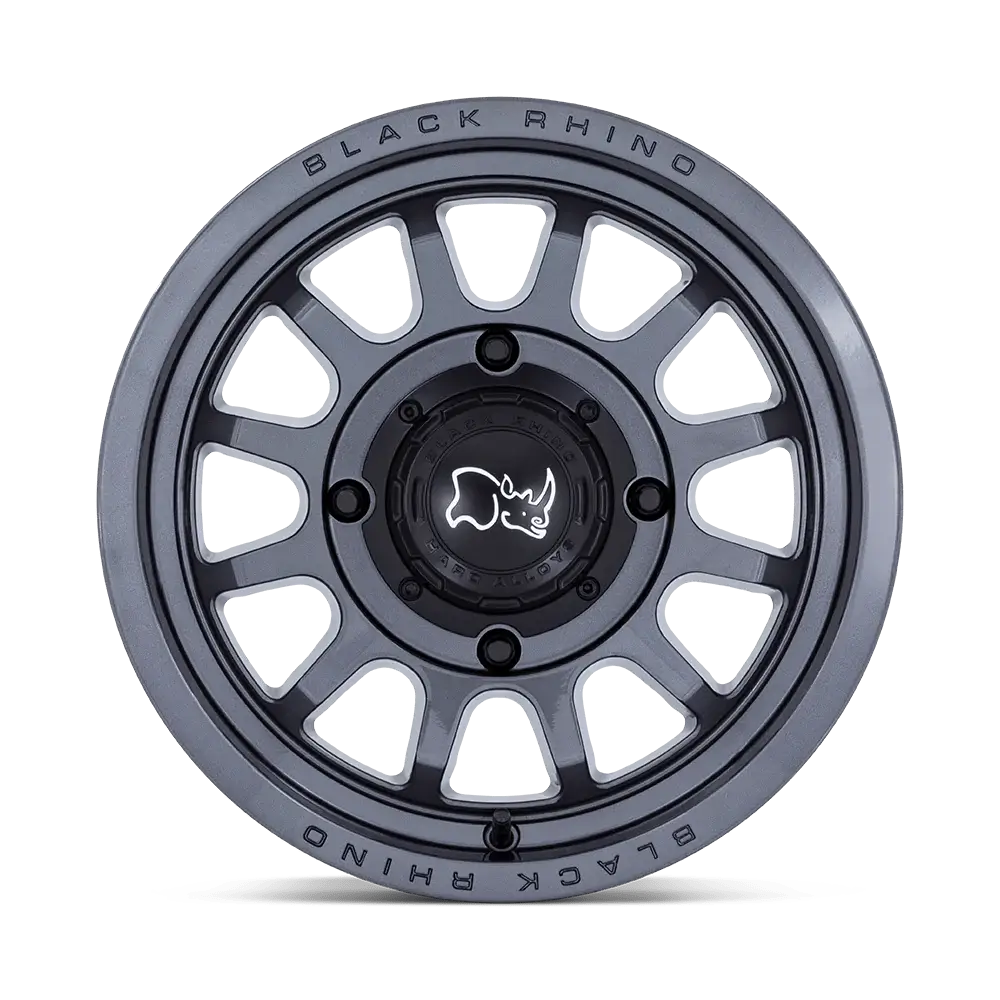 High-speed all-terrain utility vehicle wheel by Black Rhino, features robust design for performance.