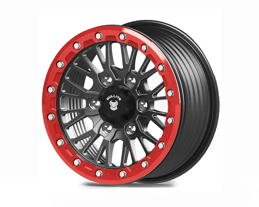 BT PRO-08 Brawler performance wheels showcasing a striking design with a forged disk and vibrant red accents.