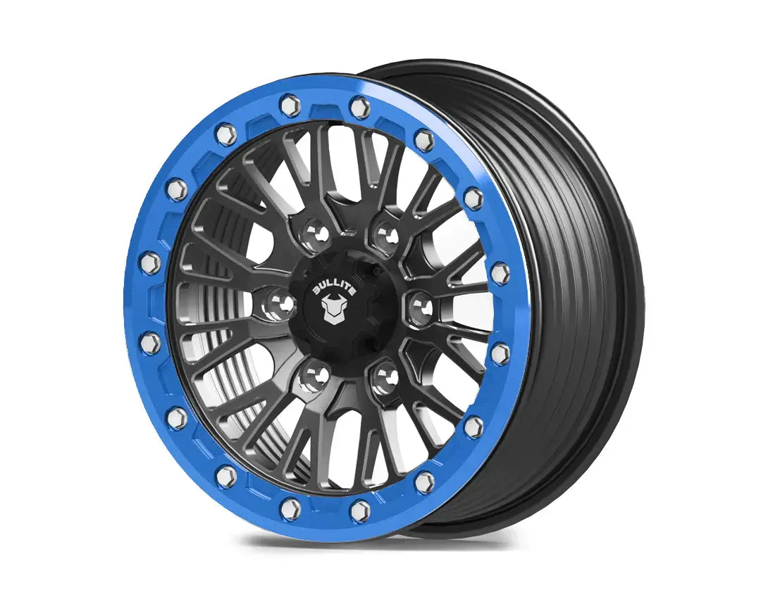 BT PRO-08 Brawler performance wheels featuring a forged disk and blue accents for rugged performance.
