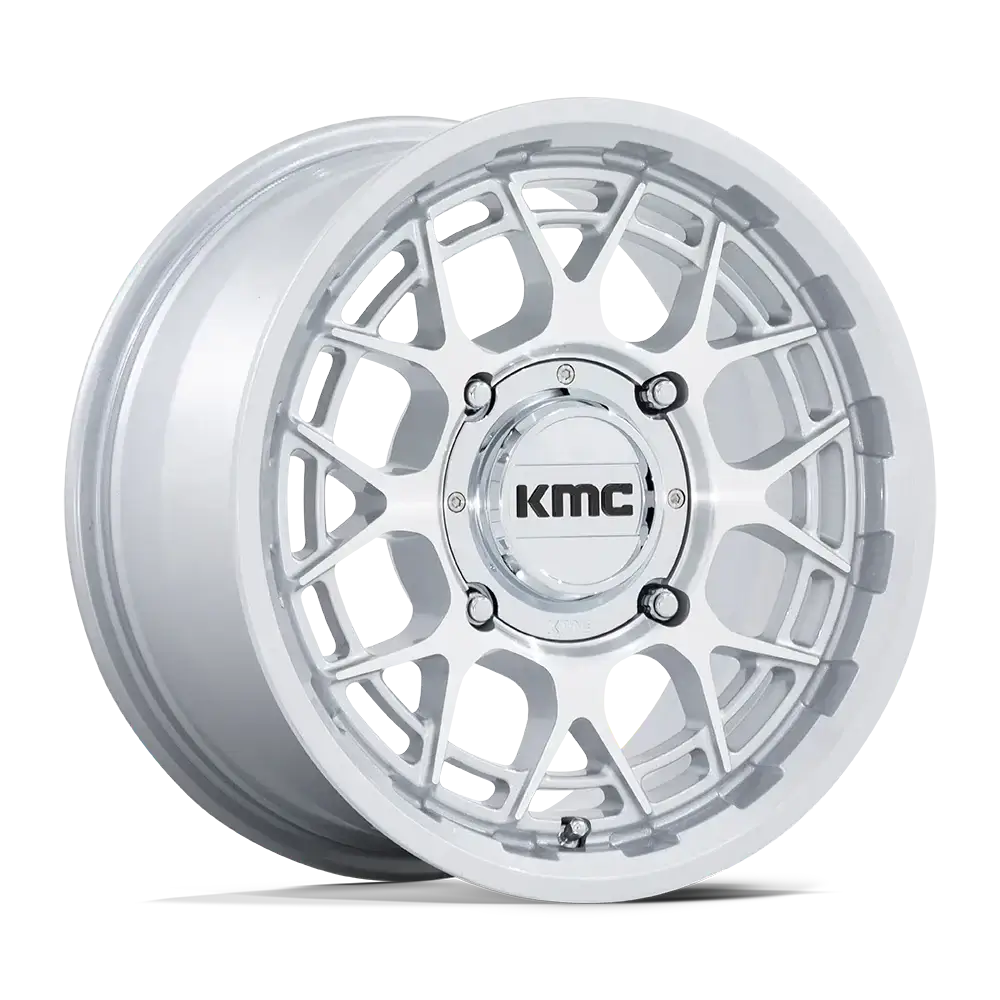 KMC TECHNIC UTV wheel in gloss silver machined finish, premium 15-inch UTV wheels and tires option.