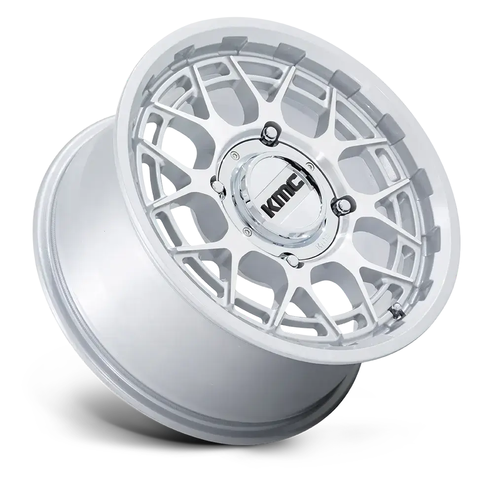 KMC Technic UTV wheel in gloss silver machined finish, 15x7 size, featuring a stylish design for optimal UTV tire performance.