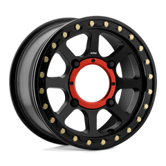 KMC Addict 2 Beadlock wheel with red center cap and eight-spoke design for UTV tires and wheels.