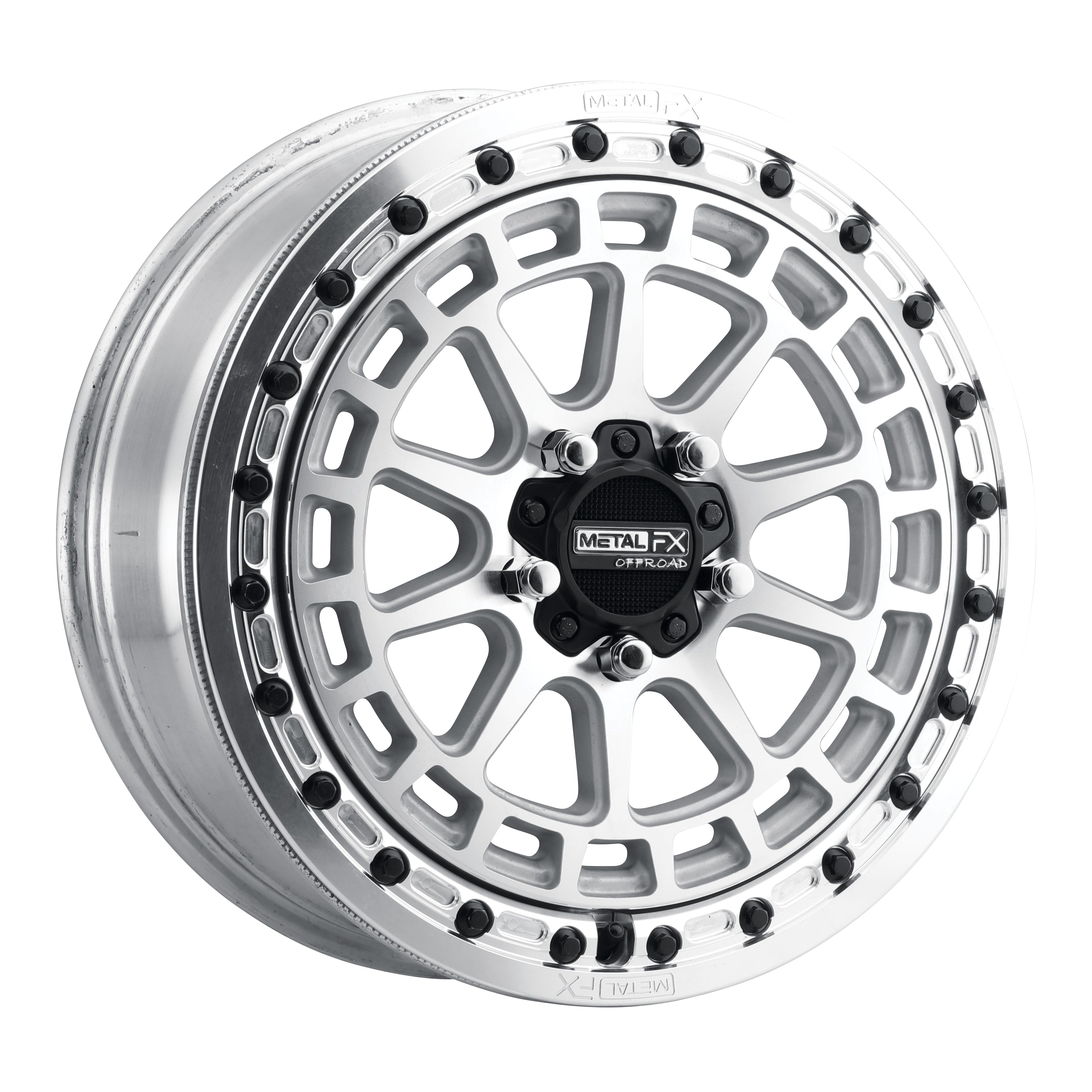 Replacement beadlock rings for UTV wheels on Metal FX Cast wheel with silver finish.