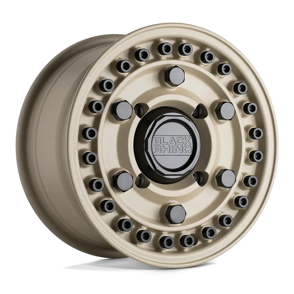 Black Rhino Armory UTV wheel in tan finish, showcasing rugged military-inspired design for ATV and UTV models.