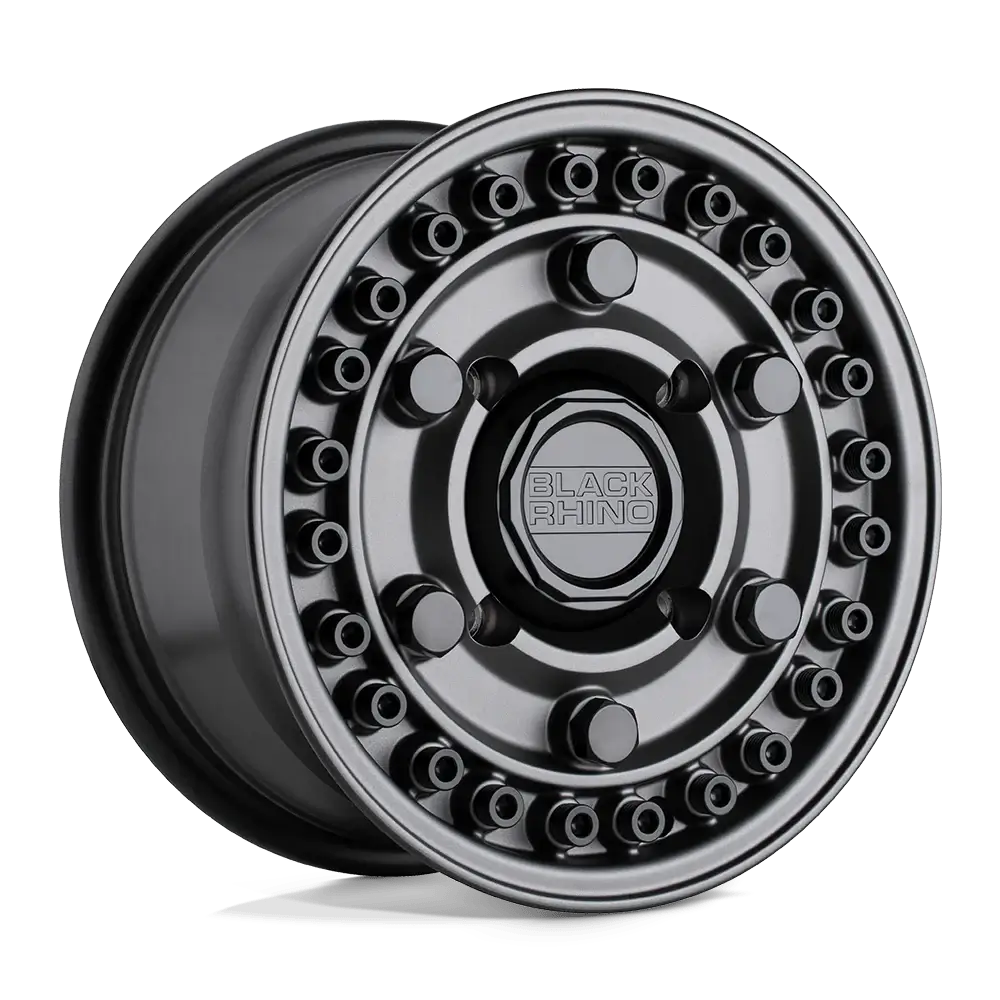 Black Rhino Armory UTV wheel with tactical design and mil-spec style in 14x7 size, ideal for off-road enthusiasts and UTV models.